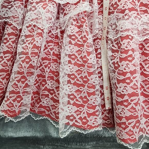 Vintage JCPenney Prom Dress Womens XS Red White Satin Lace Southern Belle Gown - Picture 11 of 11